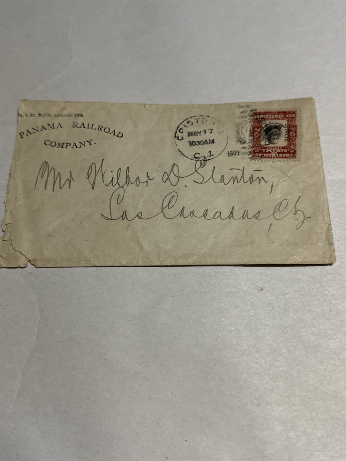 1909 Panama Railroad Company Cover Letter Vintage Railroad