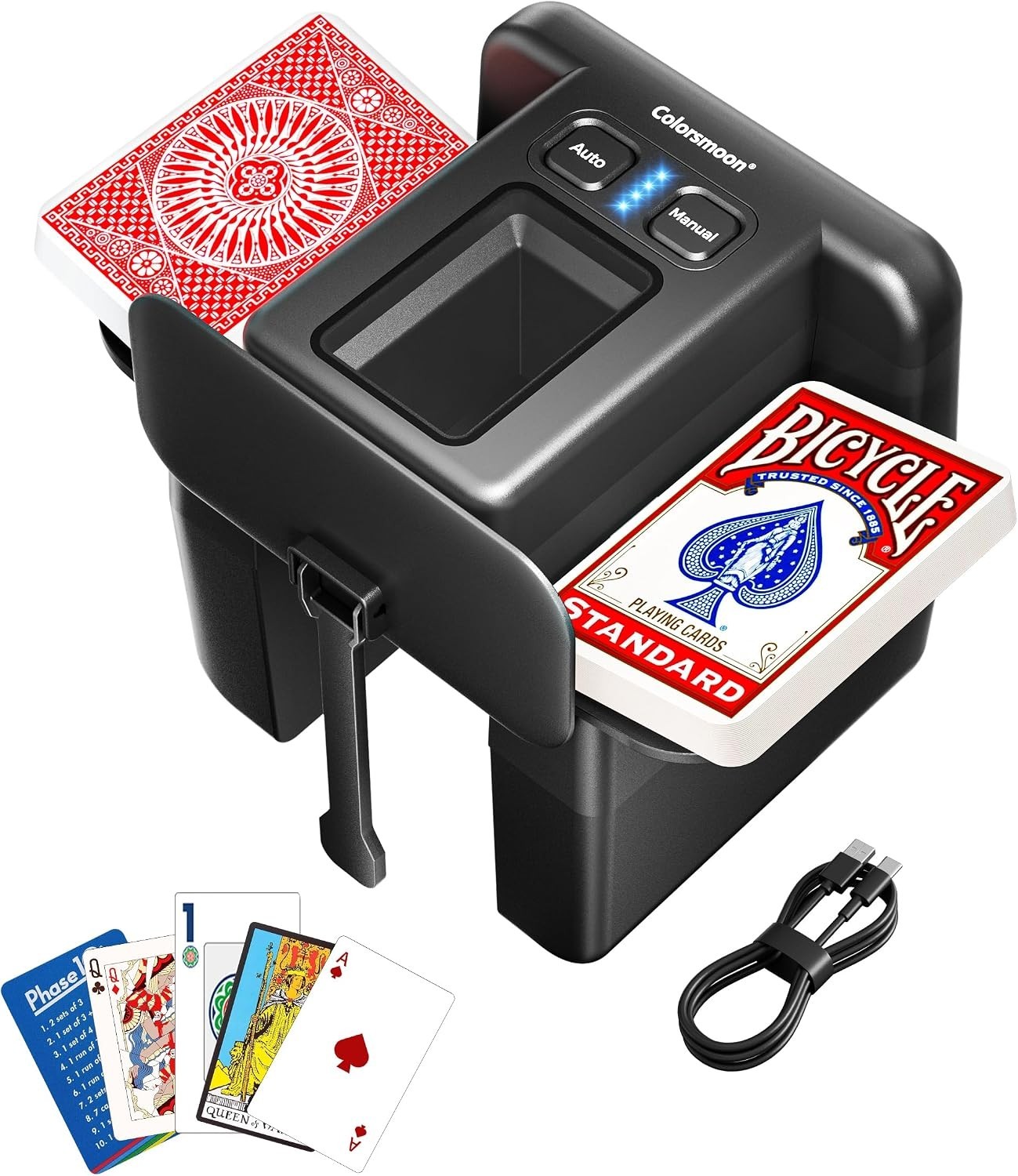 Automatic Card Shuffler - 4-6 Deck USB-C Rechargeable Electric Shuffling Machine