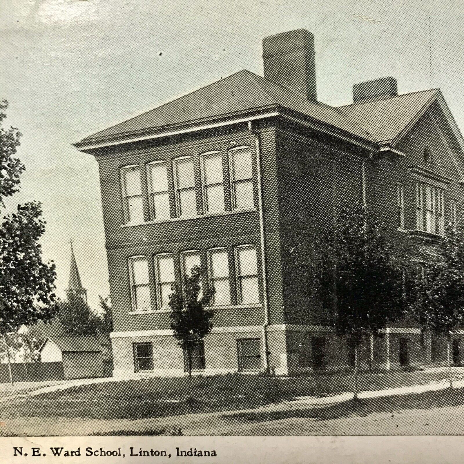 Linton Indiana NE Ward School Postcard 1913 Posted Hand Colored Vintage
