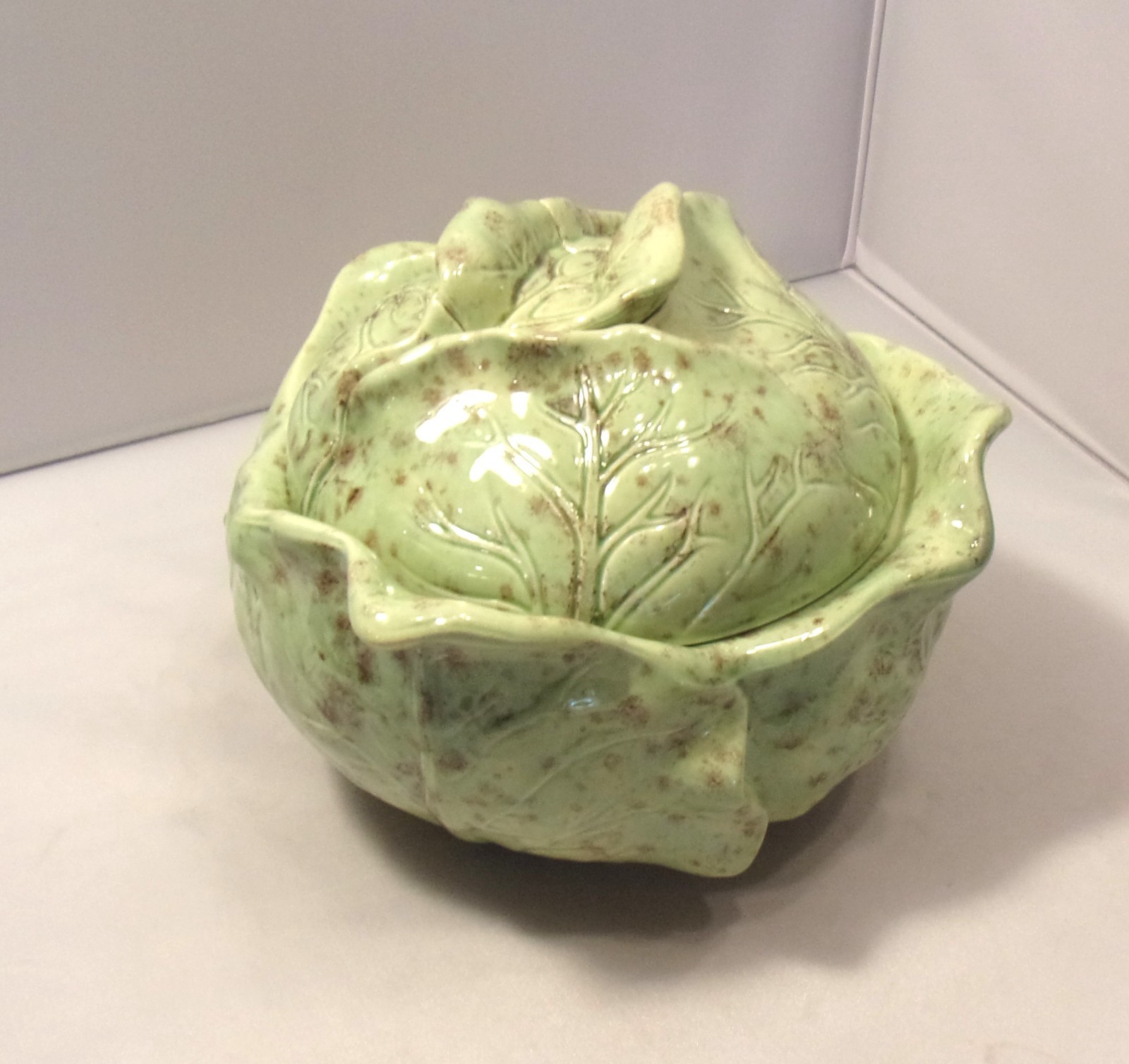Small Mottled Ceramic Holland Mold Covered Cabbage Shaped Sauce or Gravy Dish Small Mottled Ceramic Holland Mold Covered Cabbage Shaped Sauce or Gravy Dish