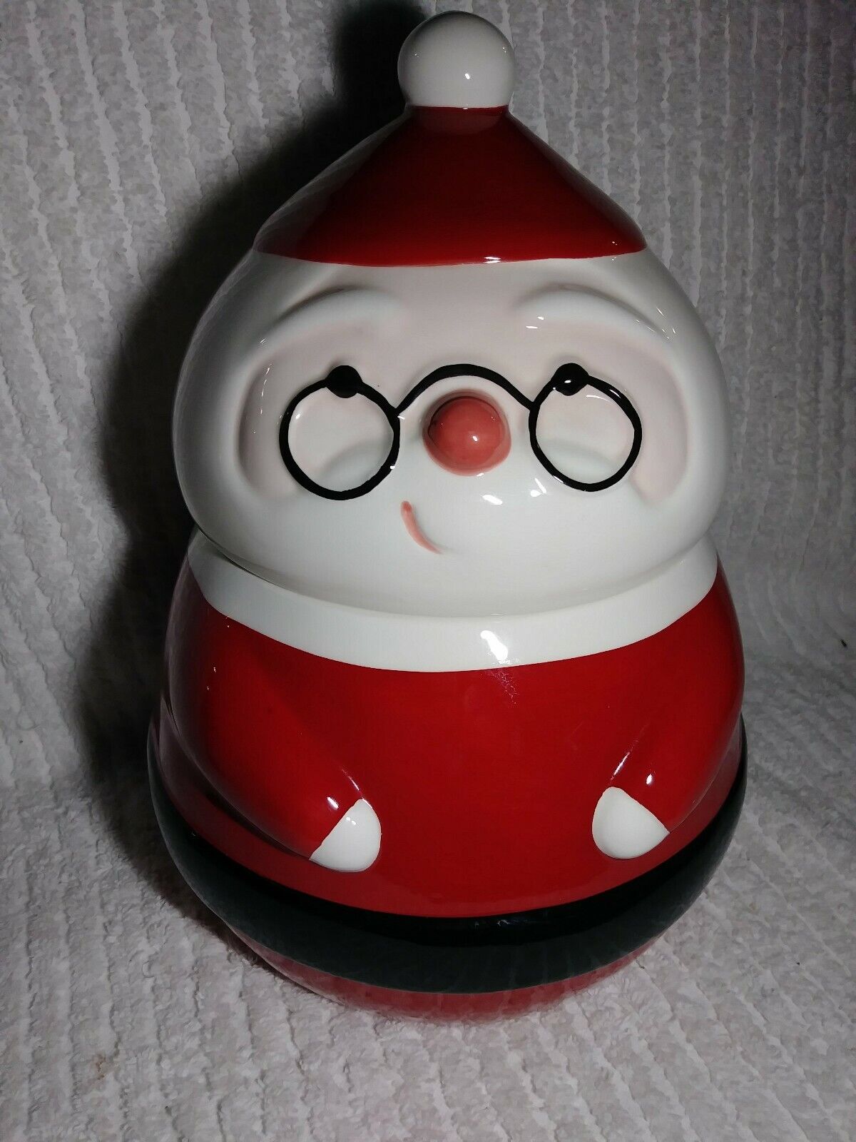 Santa Cookie Jar Christmas St Nicholas Square Glasses Claus Kohls Claus Vintage