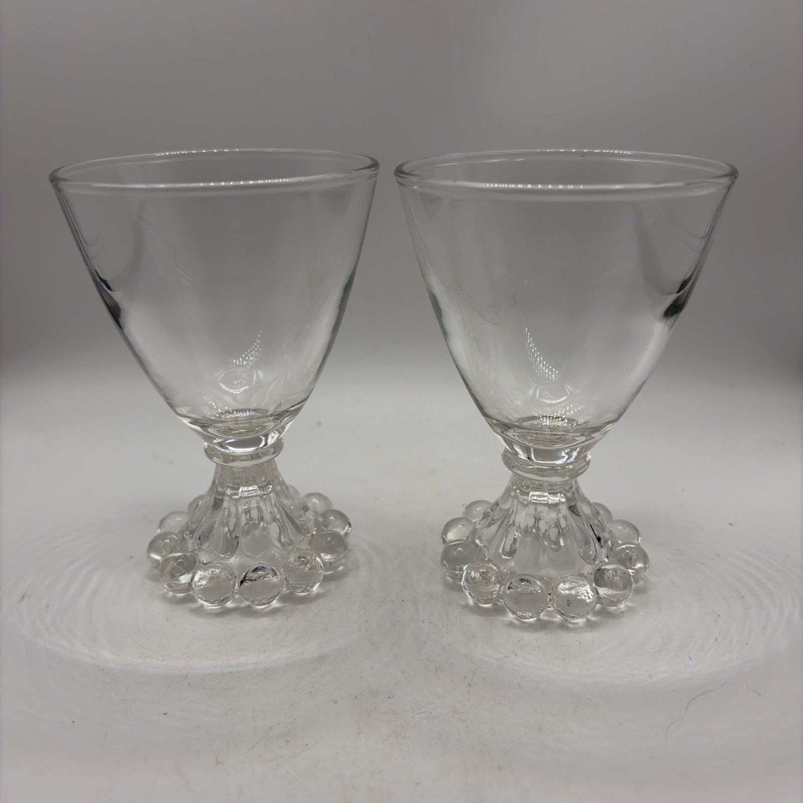 Set 2 VTG Berwick Boopie Bubble Base Clear Glass Liqueur Shot Glasses 2 Oz   4”T