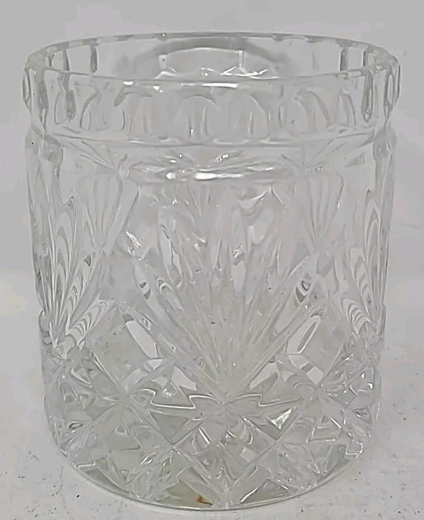 Spooner Waffle and Fan Pattern Lead Crystal USA 1940s Vase Cylinder Container
