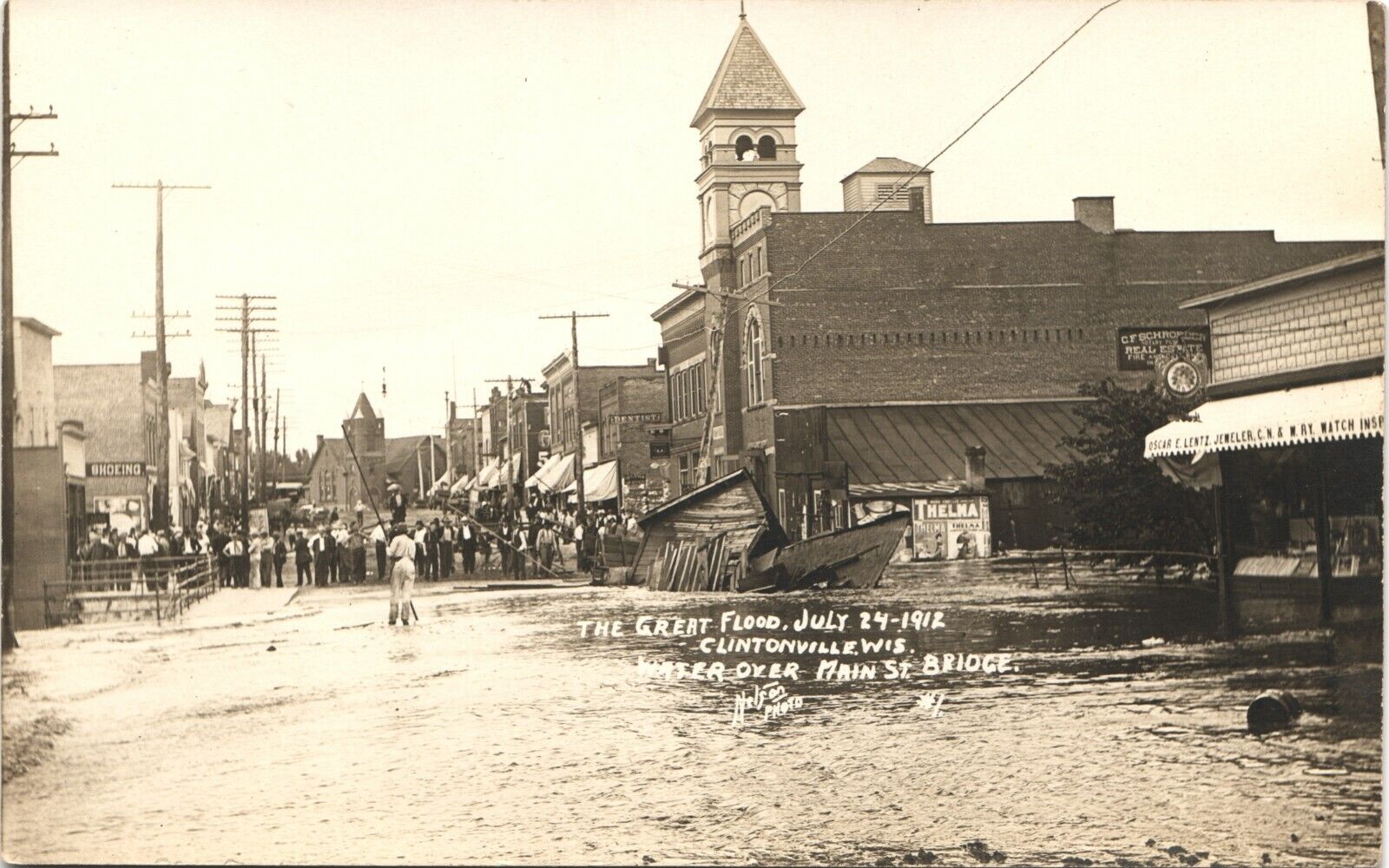CLINTONVILLE WI FLOOD real photo postcard rppc DOWNTOWN MAIN STREET history
