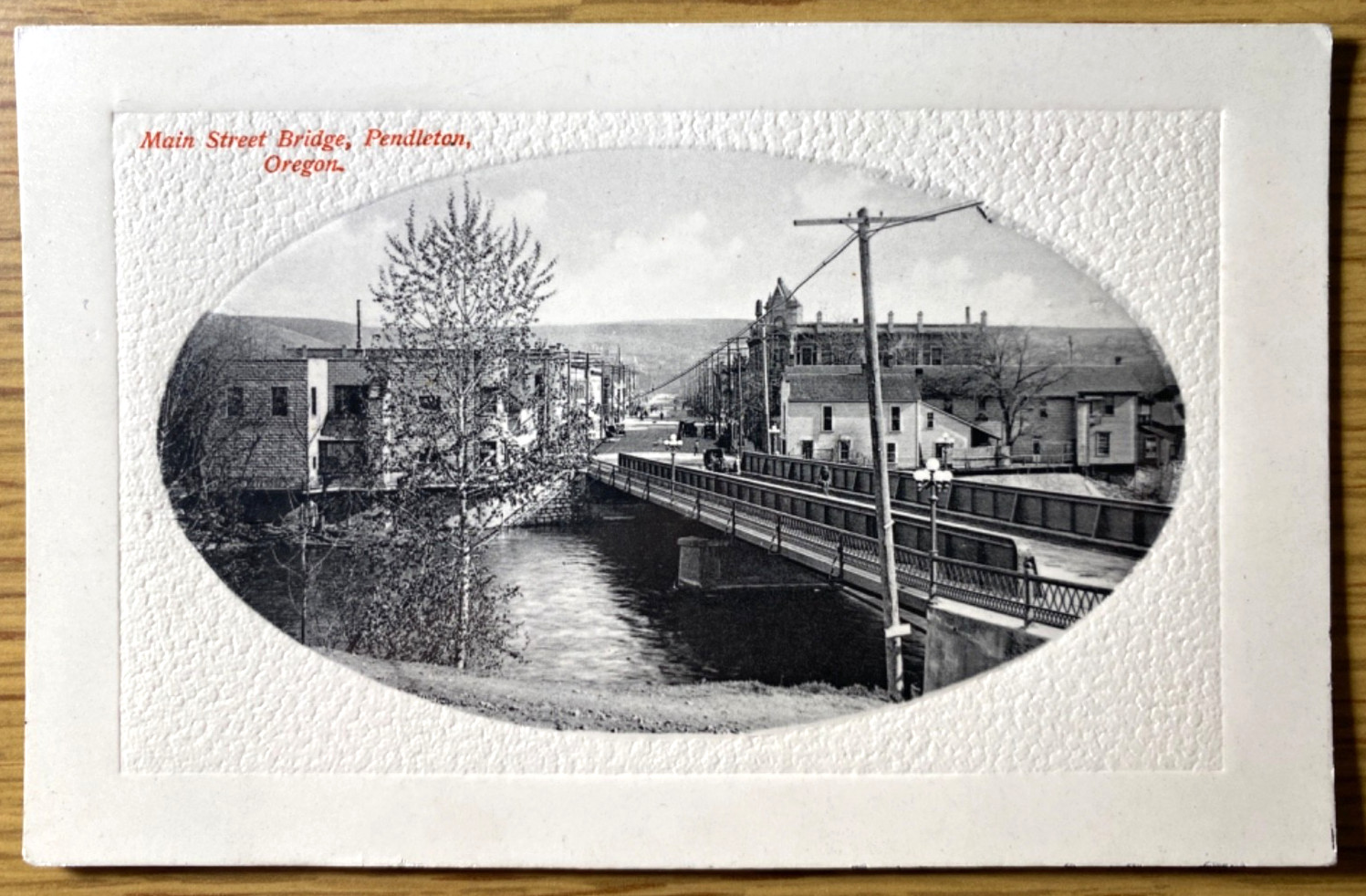 1910 ca. Pendleton, Oregon Antique Photo Postcard Main Street Bridge