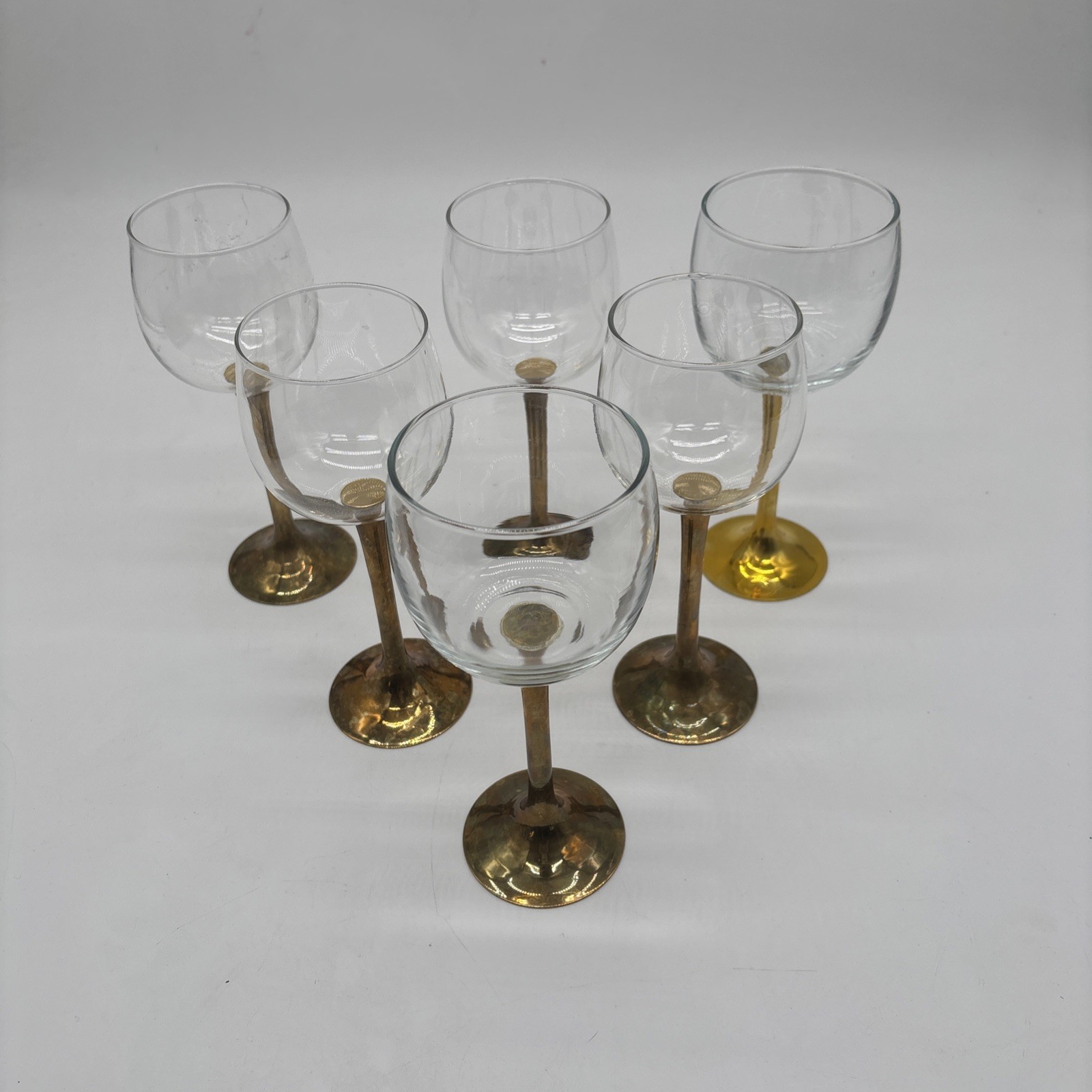 VTG Brass Stem Glass Wine Set of 6 Thailand