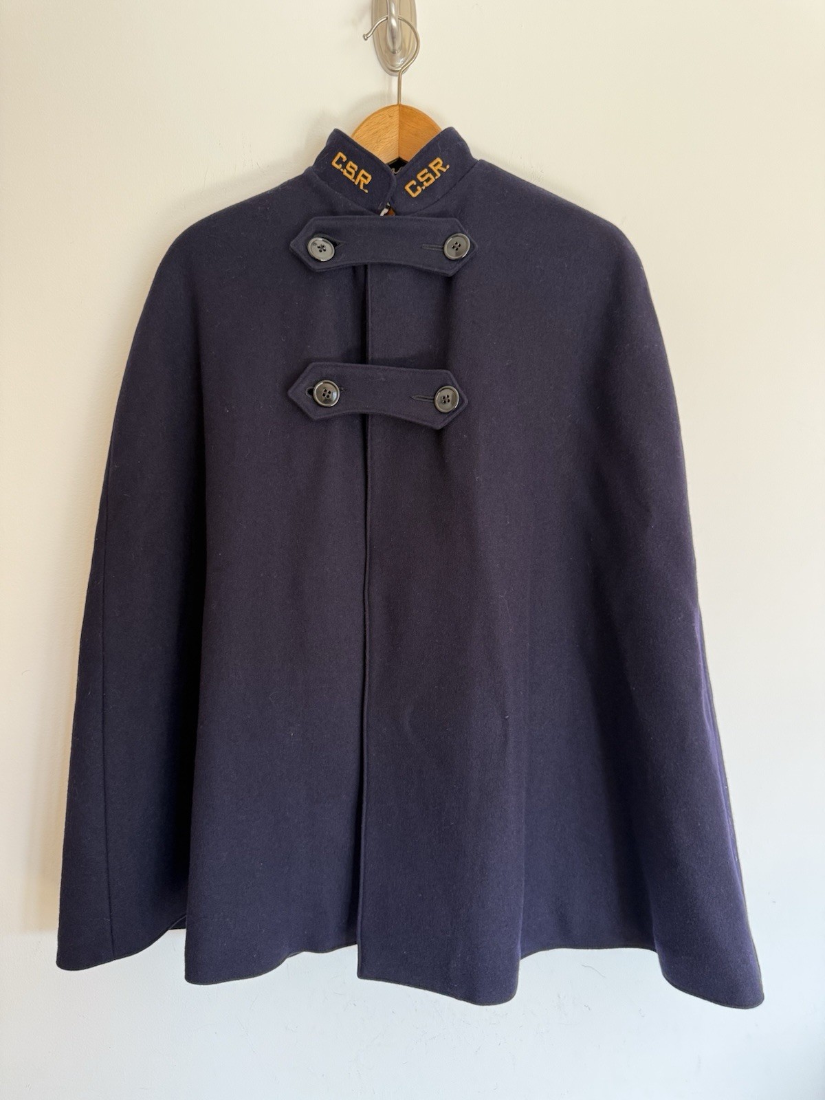 WWII Era Nurse Wool Cape Vtg 1940s Brucks Navy Gold Lining CSR Uniform Cloak