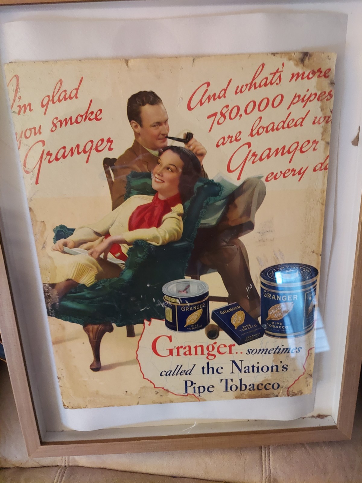 Antique Vintage Granger Tobacco Advertising 1930s. Man & Woman. Smoking Pipe