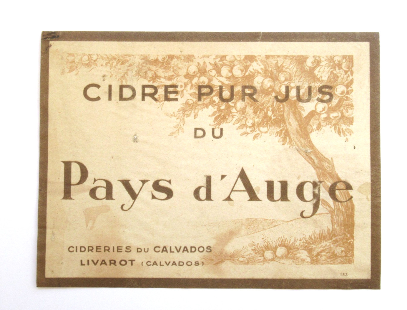 Vintage French Wine Label Cidre Pur Jus du Pays d\'Auge Pure Juice Cider France
