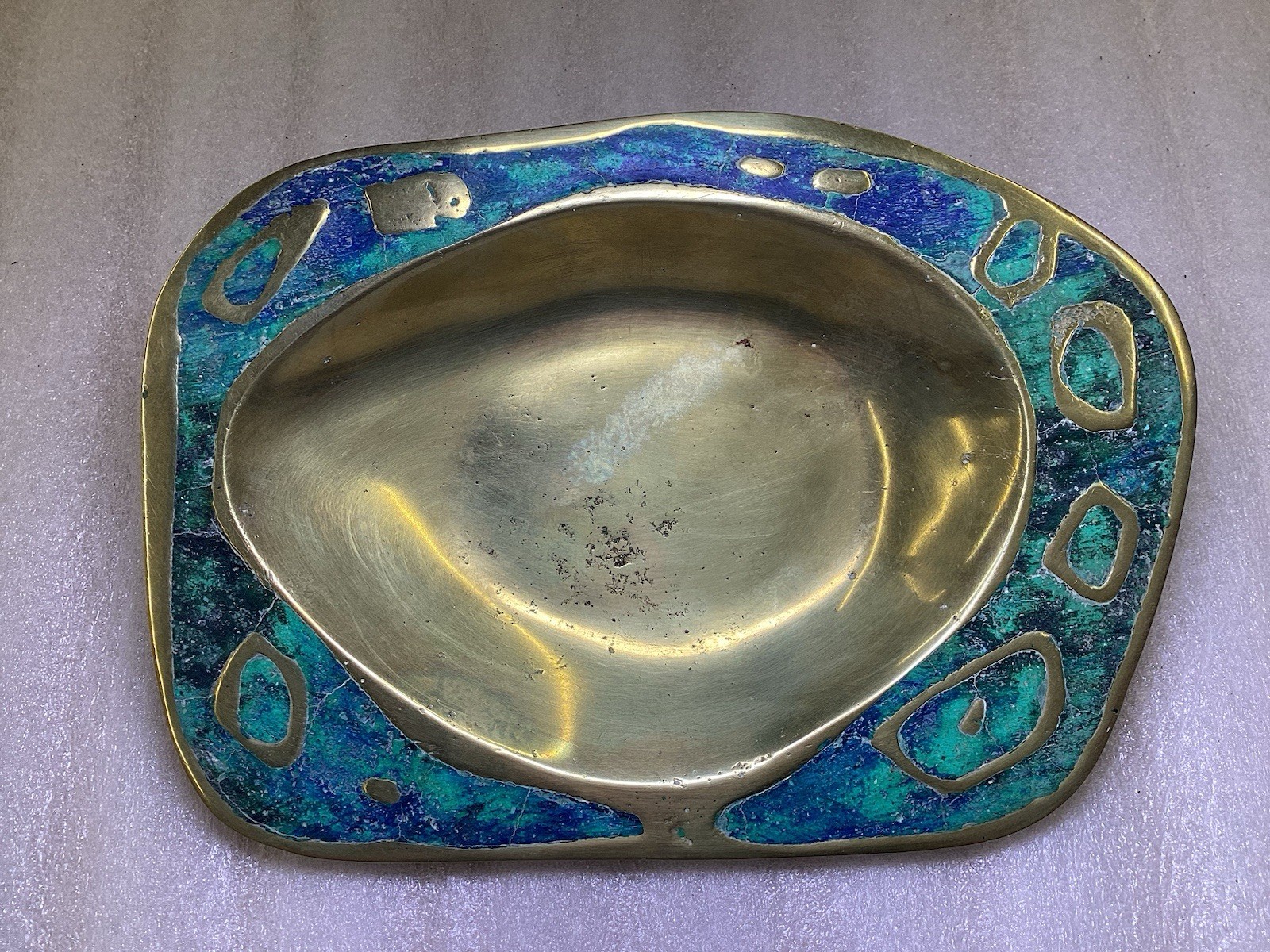 1950s Mexico Artist Pepe Mendoza Inlay Cigar Ashtray Catchall Jewelry Tray Brass