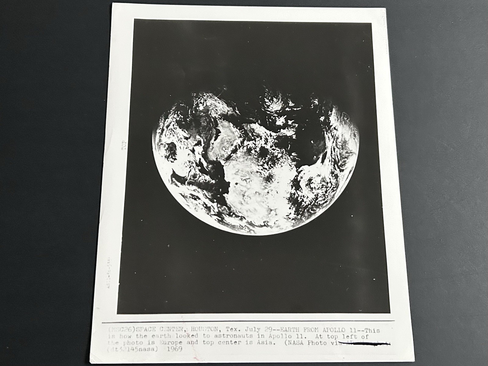 1969 NASA AP Wire Photo Earth Image from Apollo 11 Press Photo