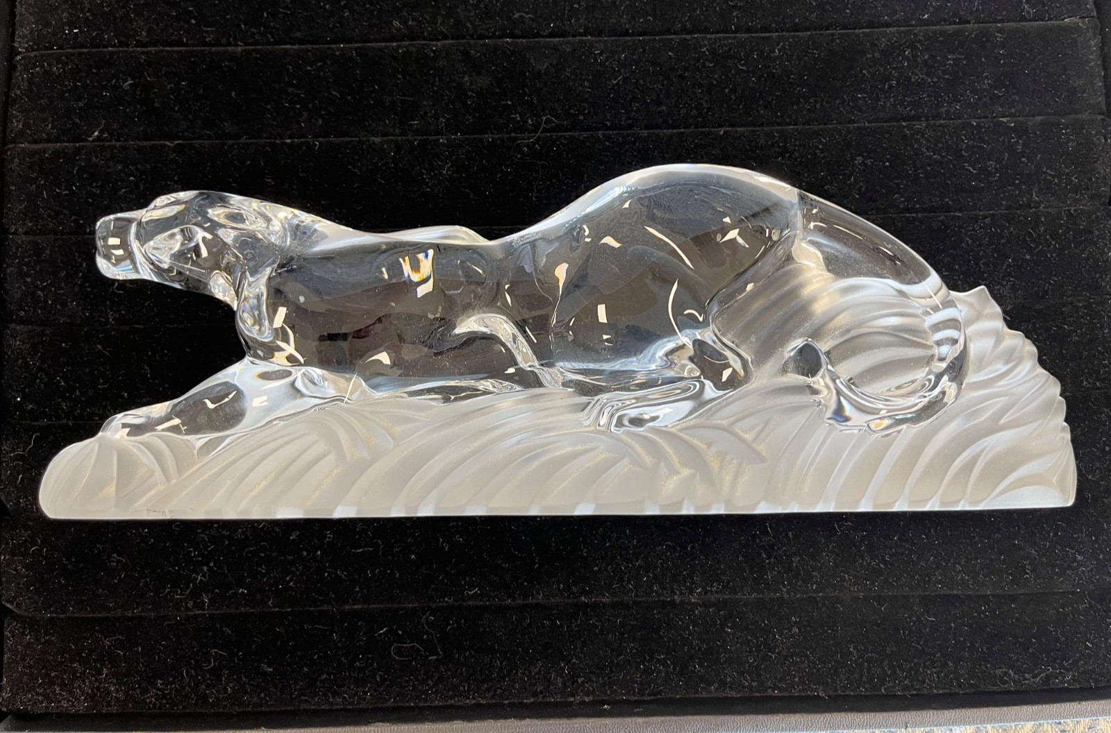 Large Lennox Clear Crystal Glass Prowling Panther Jaguar Figurine 11” frost DsVa