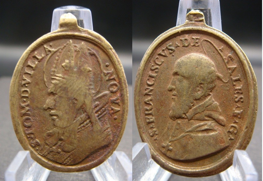 Antique Italian Bronze Devotional Medal – St. Thomas of Villanova & St. Francis