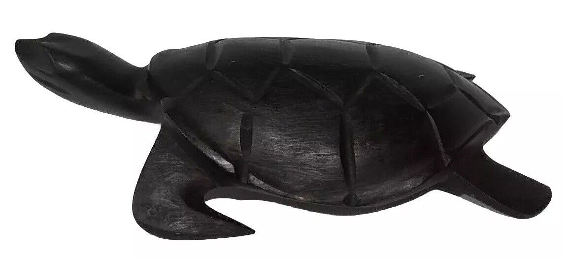 Vintage Mid-Century Iron Wood Hand Carved Sea Turtle (RNN)
