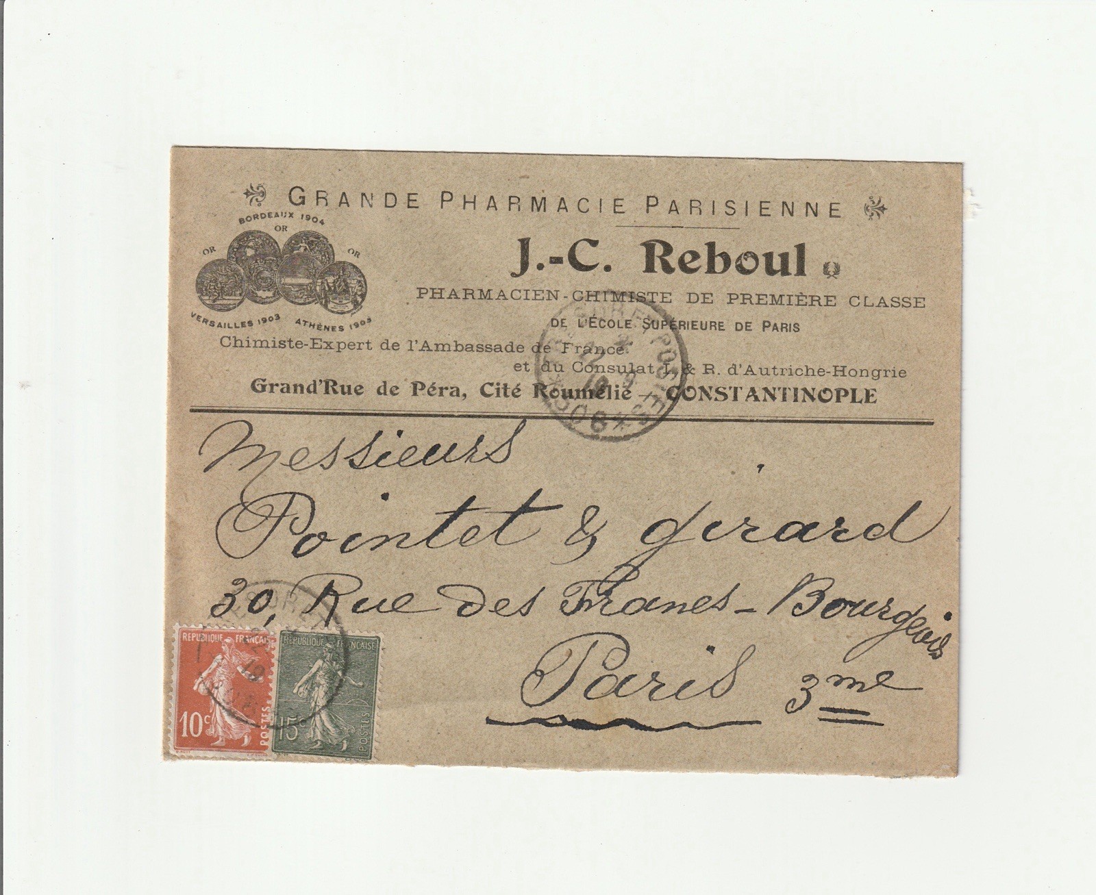 1919 Constantinople J-C Reboul letter treasure posts 506 sower 25c 1919 Constantinople J-C Reboul letter treasure posts 506 sower 25c