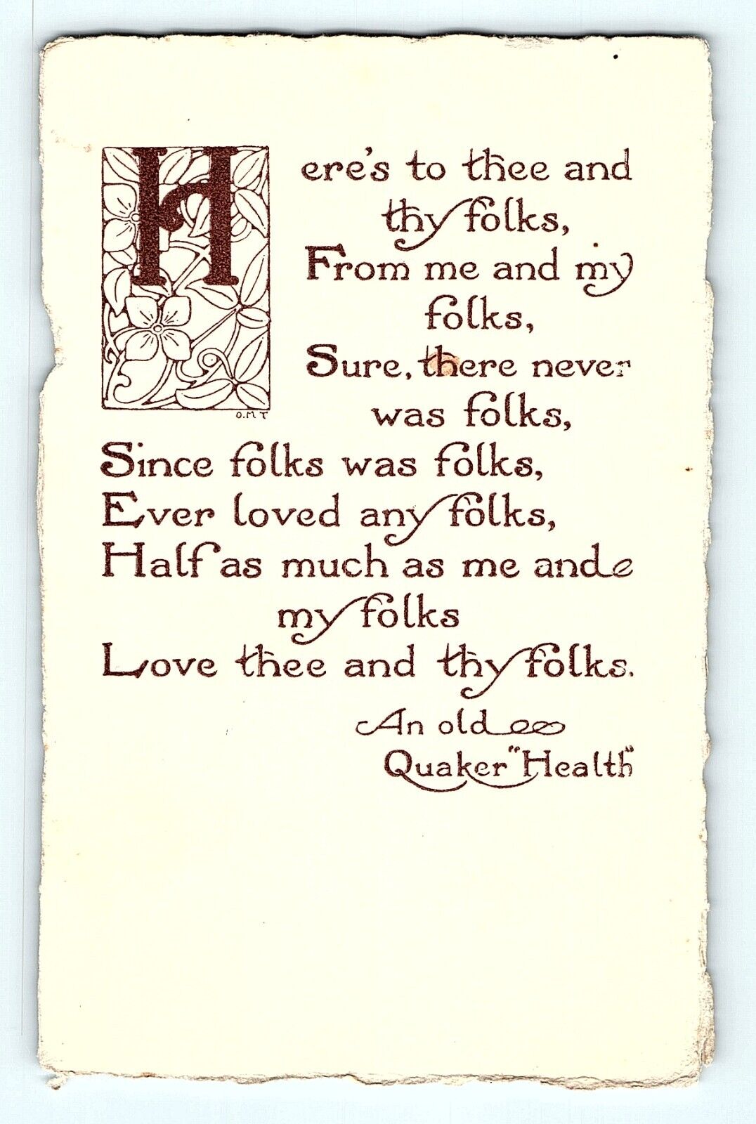 Here's to Thee and Thy Folks Quaker Rhyming Poem Rust Craft Vintage Postcard E5