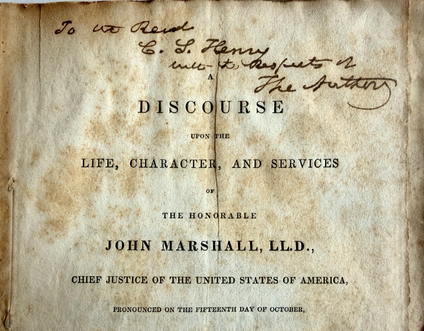 1830 John Marshall Memorial Discourse by Joseph Story Supreme Court Constitution