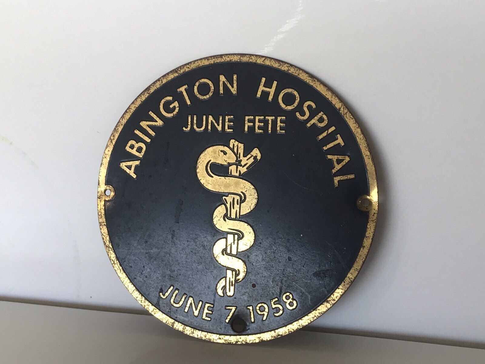 Vintage Abington Hospital June Fete Celebration June 1958 Emblem Metal Original 