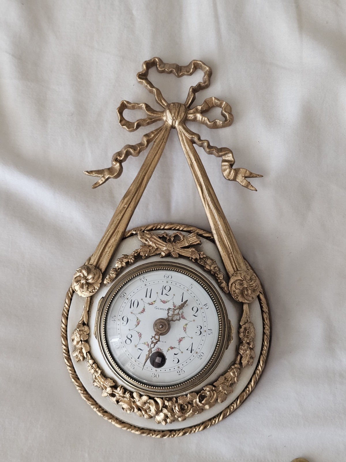 Antique 19th Century Gilt Ormolu And Marble French Style Clock Swags And Bows