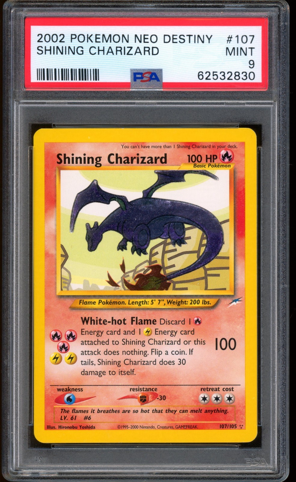 2002 Pokemon Shining Charizard Neo Destiny Unlimited Holo G #107 PSA 9 MINT