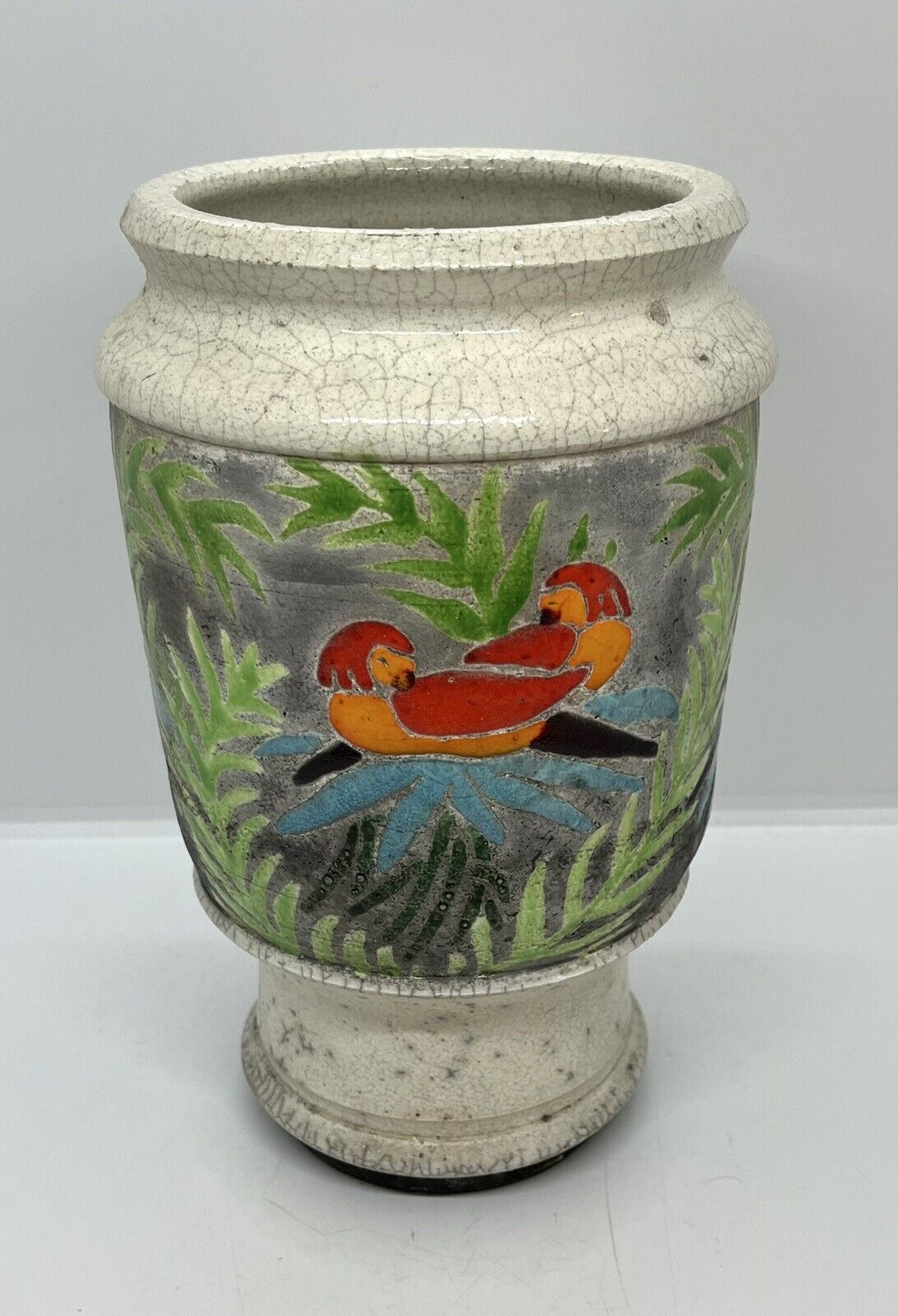 Vintage Parrot 10” Ceramic Plantar Marked “Chick”