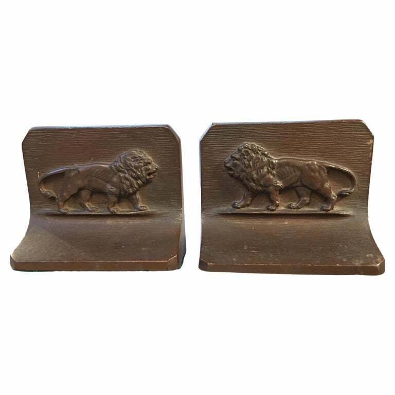 Antique Turn of Century Bradley Hubbard B&H Brass Bookends Lions & Tigers Oh My