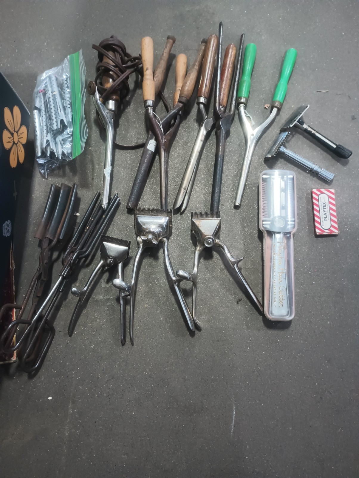 Vintage Barber Shop lot Trimmers Hair Curlers Razors Playtex Cutter Boker More