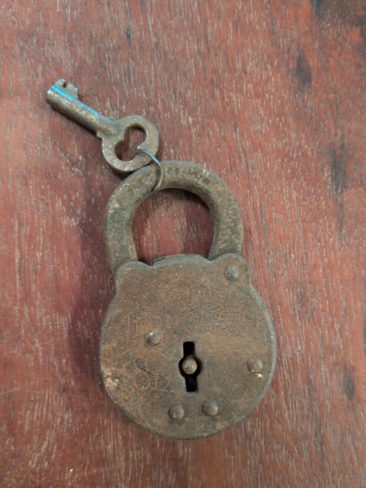Antique Six Lever Skeleton Key Round Padlock W/ Key Antique Six Lever Skeleton Key Round Padlock W/ Key
