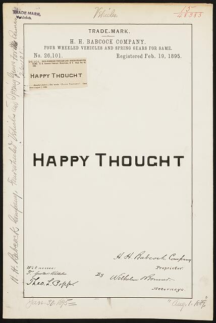 Photo:H H Babcock Company Happy Thought Trademark Registration 1895