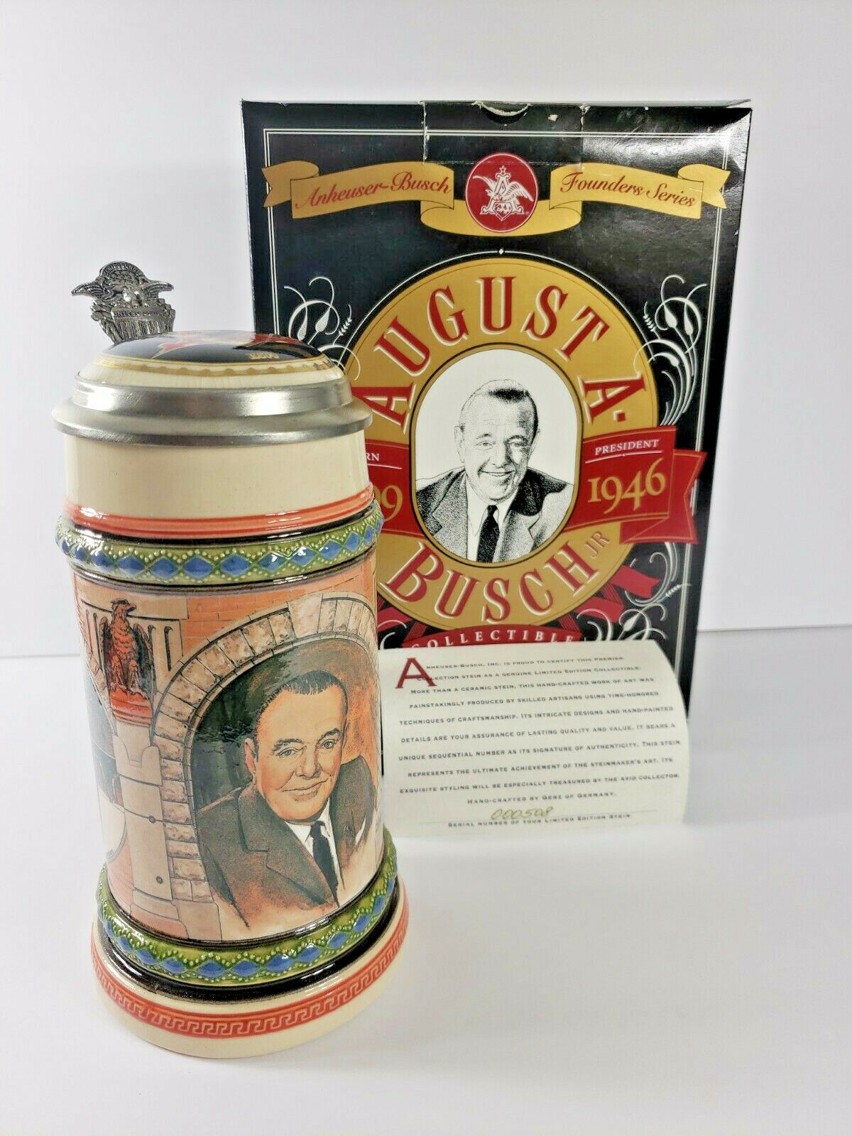 Anheuser-Busch JR STEIN Ceramic Founders Series August German CS286 NIB Anheuser-Busch JR STEIN Ceramic Founders Series August German CS286 NIB