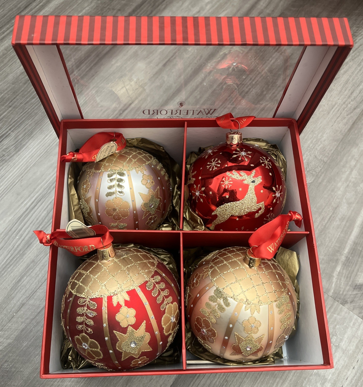 waterford holiday heirloom ornaments Floral Ball Ornaments Set Of 4 W/Box