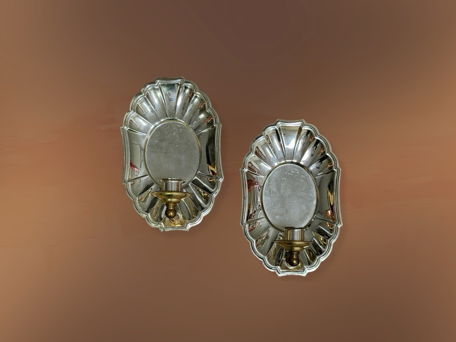 Vintage Set HOMCO Gold Scalloped Wall Sconces - Hollywood Regency Candle Holders