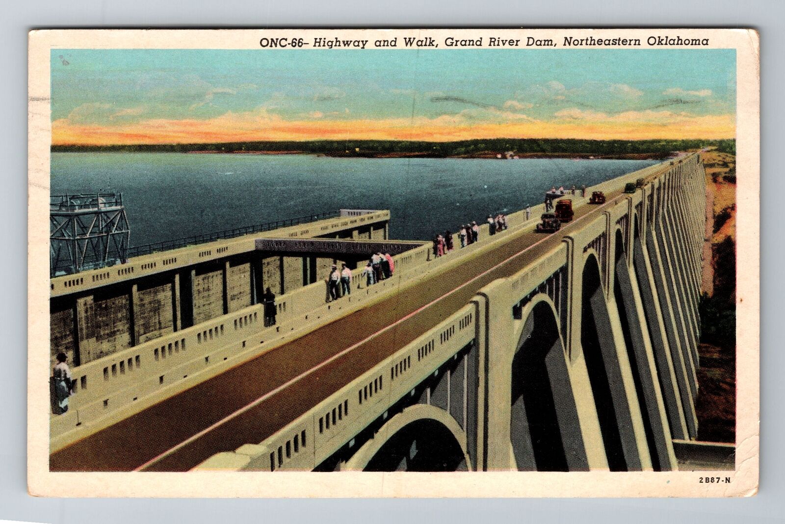 OK-Oklahoma, Highway And Walk, Grand River Dam, Antique, Vintage c1956 Postcard