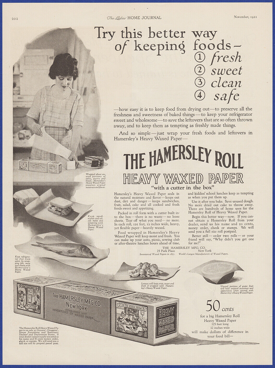Vintage 1922 THE HAMERSLEY ROLL Heavy Waxed Paper Ephemera Art 1920\'s Print Ad