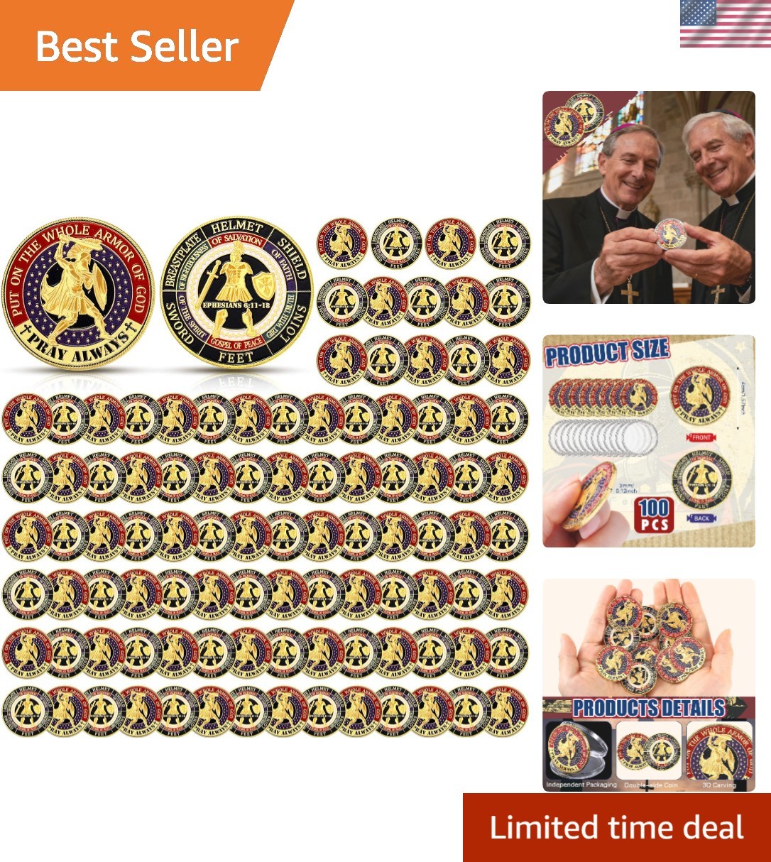 Elegant 100 Pcs \'Put on the Whole Armor of God\' Prayer Coins - Collectible Set