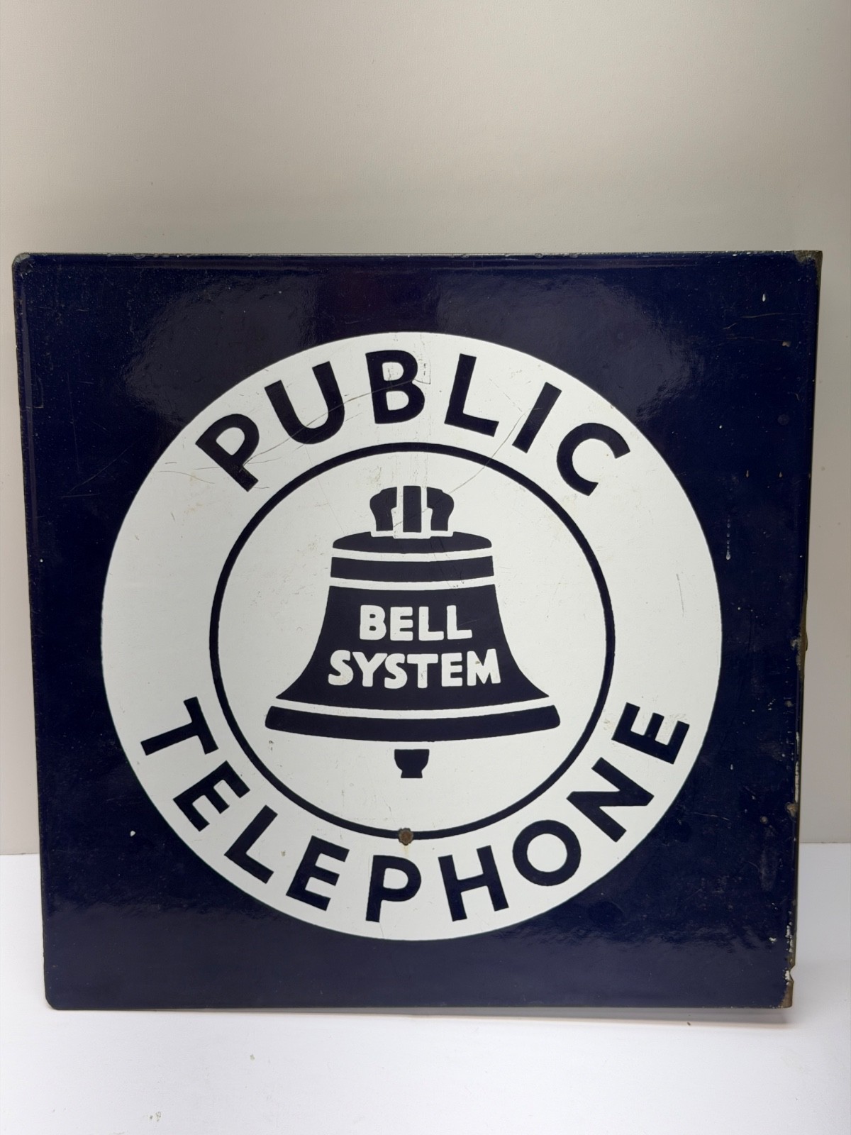 VTG ATQ Bell System Public Telephone 11” Porcelain Double Sided Flange Sign