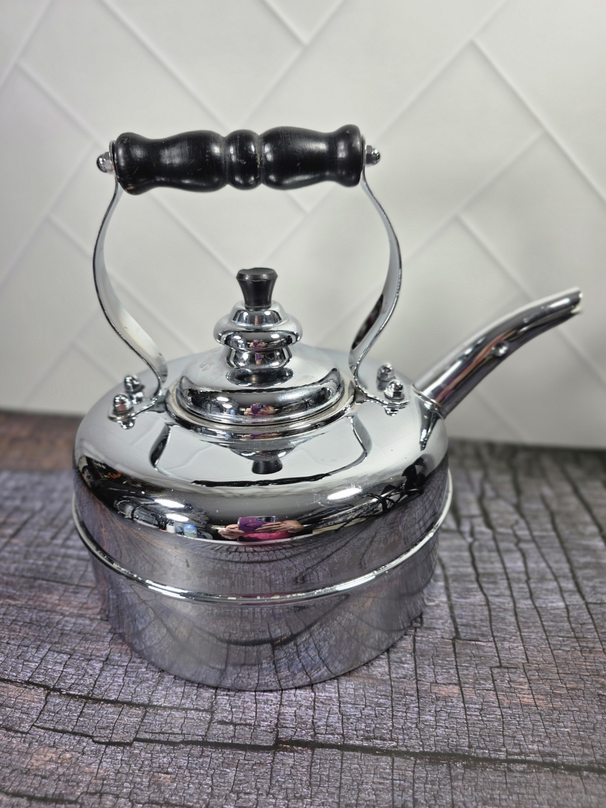 Vintage Simplex Patent Kettle Chrome Plt Solid Copper England Whistling Tea READ