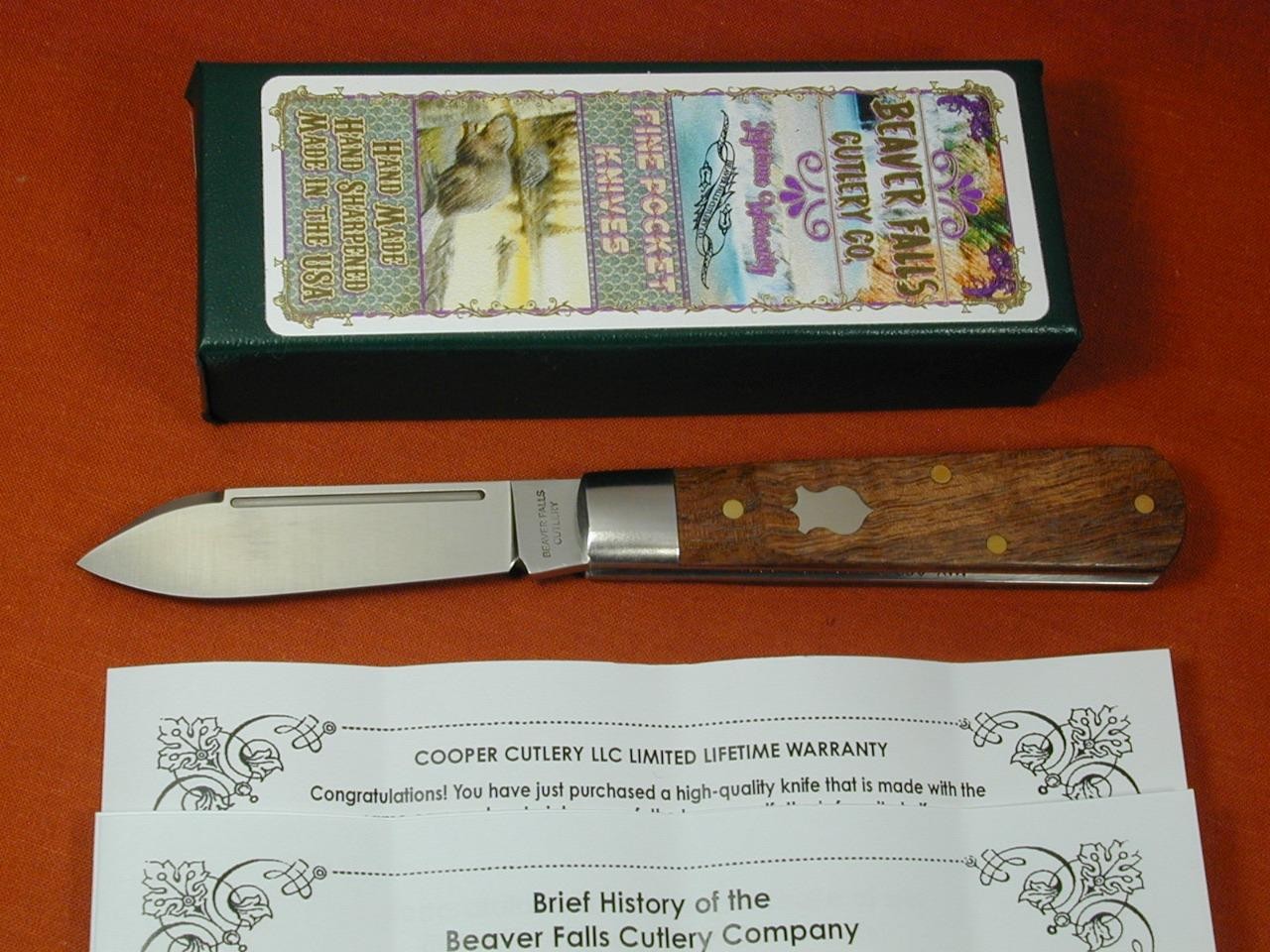 BEAVER FALLS WALNUT WOOD JACK KNIFE COOPER CUTLERY SCHATT & MORGAN NIB USA FW