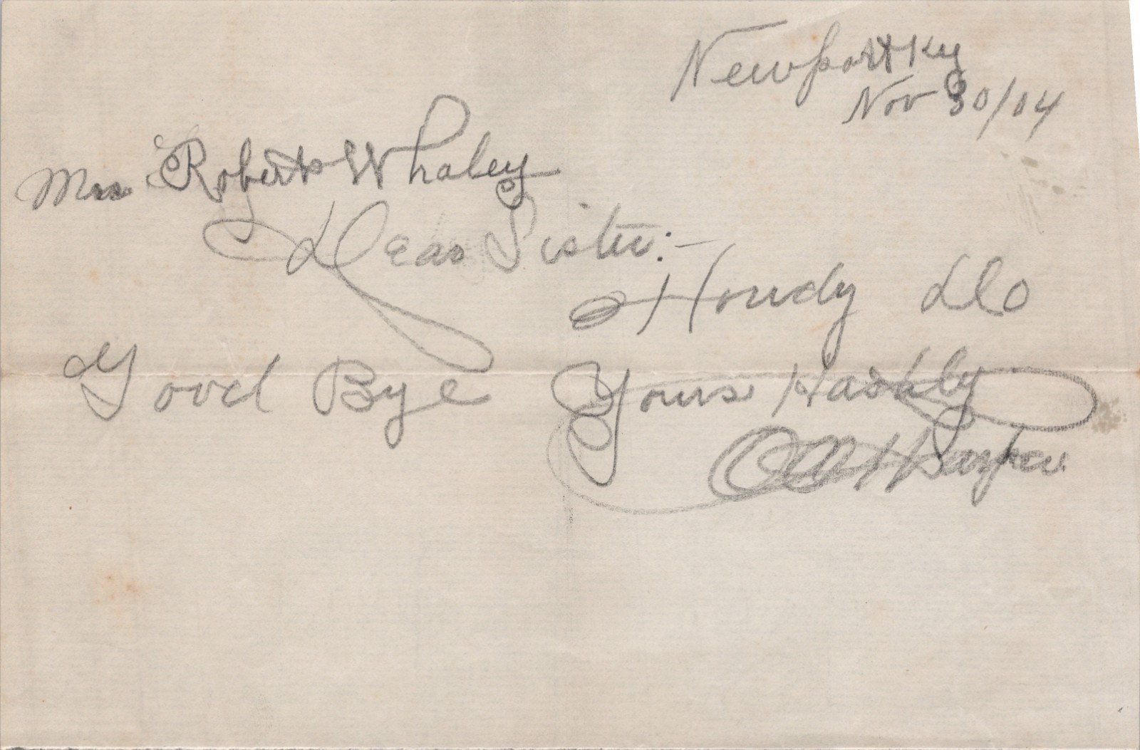 1904 Handwritten Note Newport KY Mrs Robert Whaley Dear Sister 5x8 1904 Handwritten Note Newport KY Mrs Robert Whaley Dear Sister 5x8