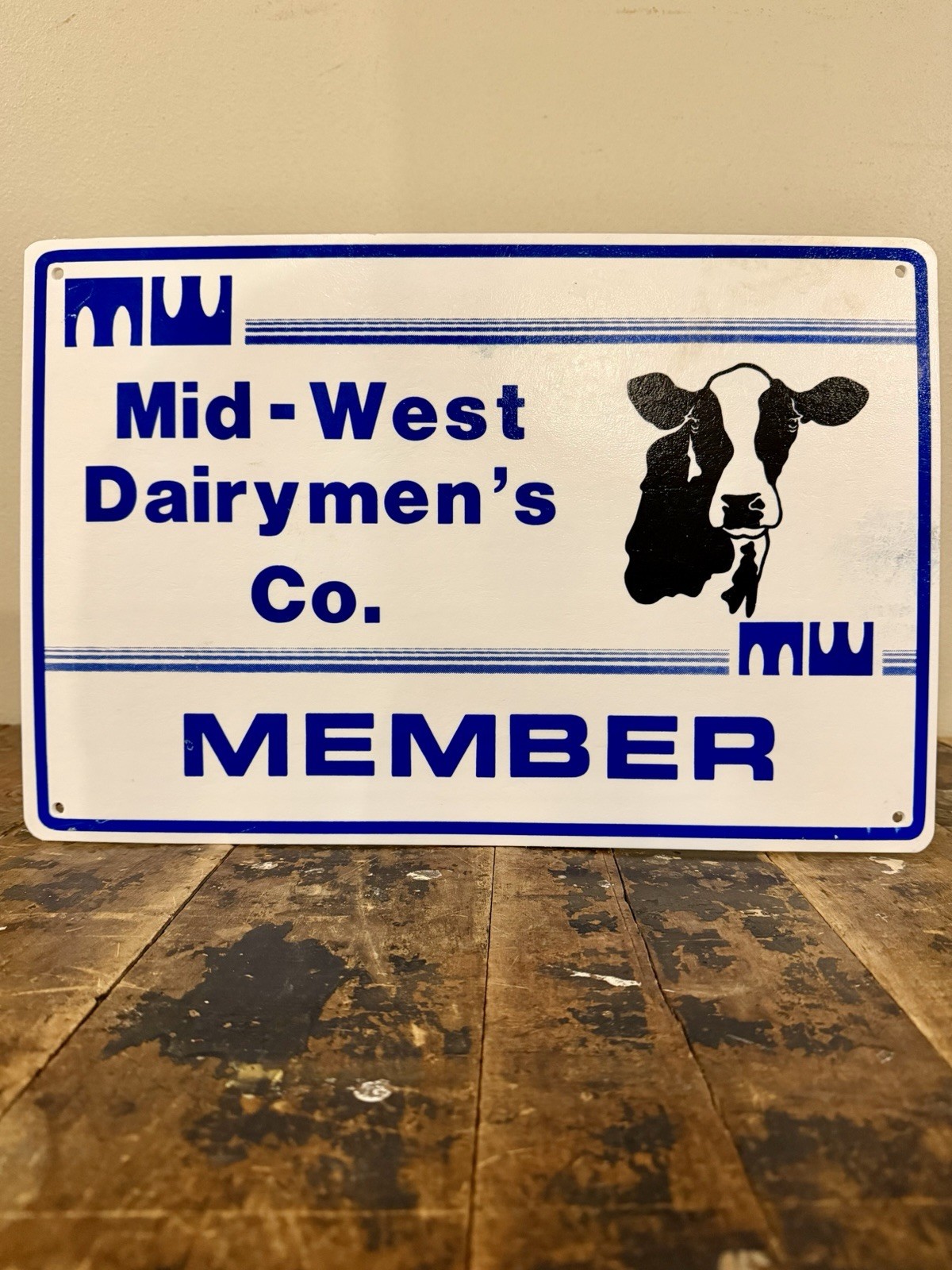Mid-West Dairymen’s Co. Member Cow Graphic Advertising Sign Rockford Illinois 
