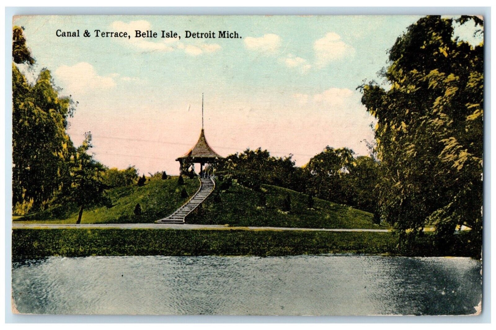 1914 Scenic View Canal Terrace Belle Isle Detroit Michigan MI Vintage Postcard