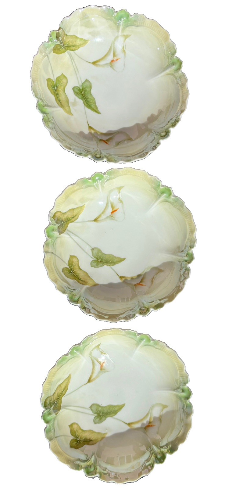 3 Antique R S Germany Porcelain plate w/hand painted calla lilly pattern 6”