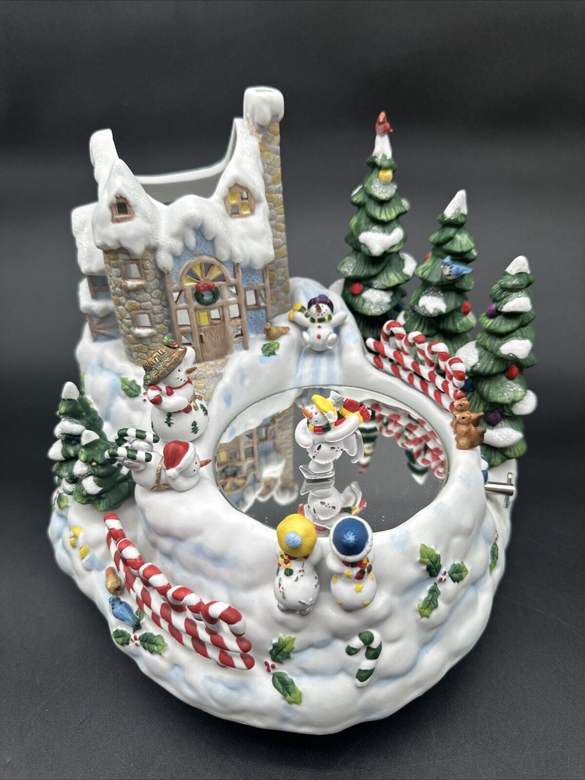 PartyLite Snowbell Candle Holder P7651 Snowman Musical Skating Rink Motion W/Box