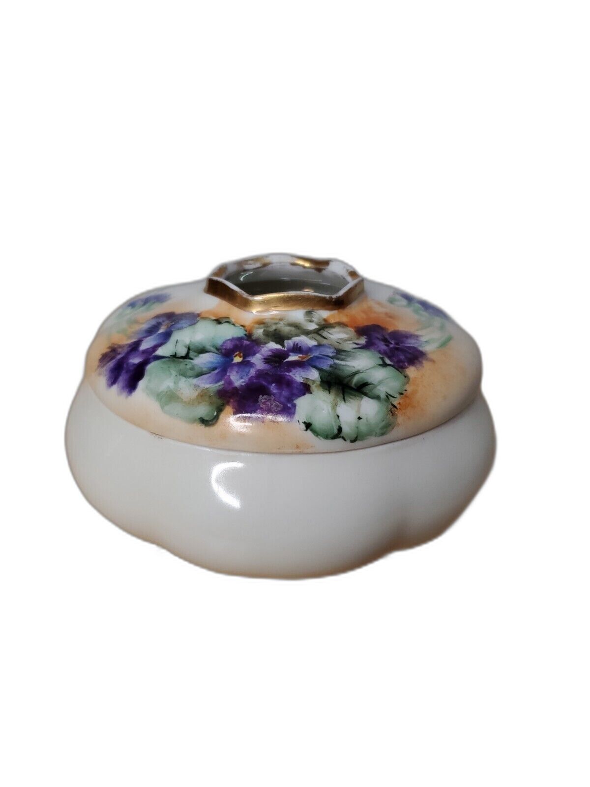Vintage MZ MORITZ ZDEKAUR Austria Purple Floral Porcelain HAIR RECEIVER 6.75\