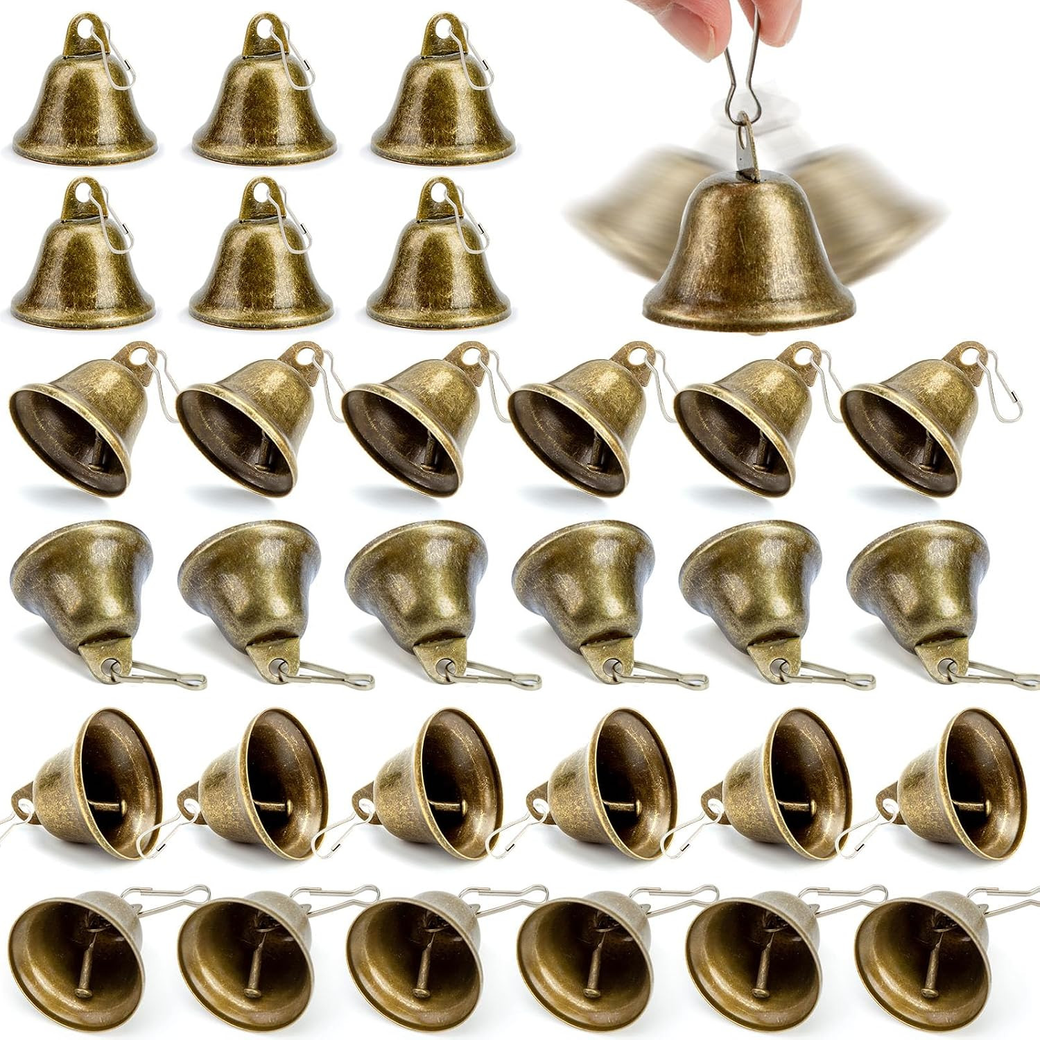 34PCS Craft Bells, Small Brass Bells with Spring Hooks Hanging for Homes, Weddin