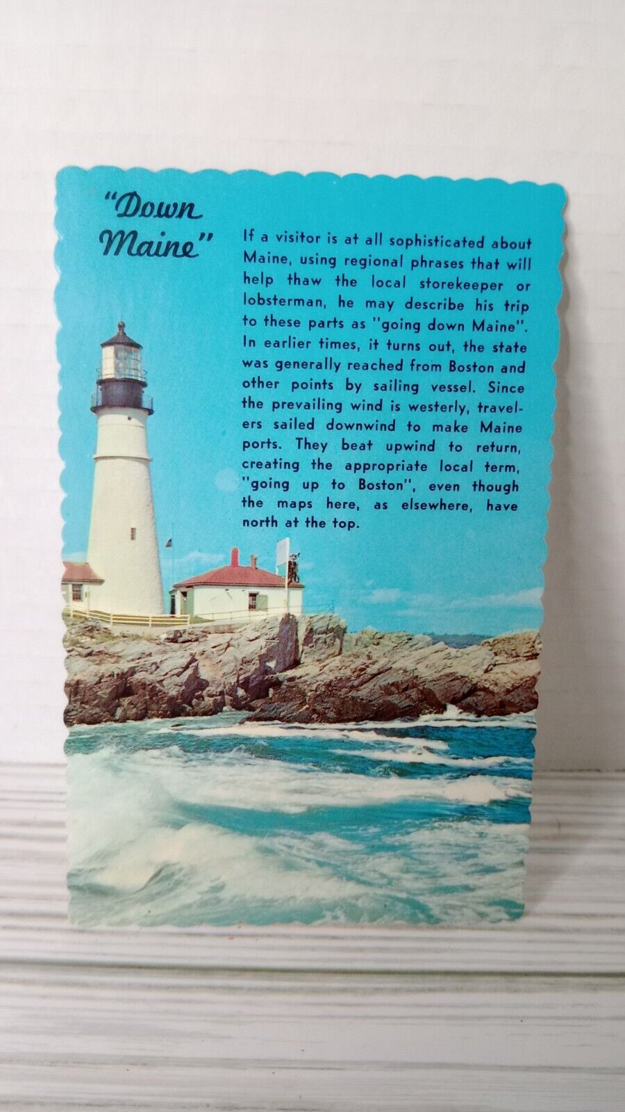 Postcard Maine Portland ME Lighthouse Head Light 1960s Chrome Deckled Edge