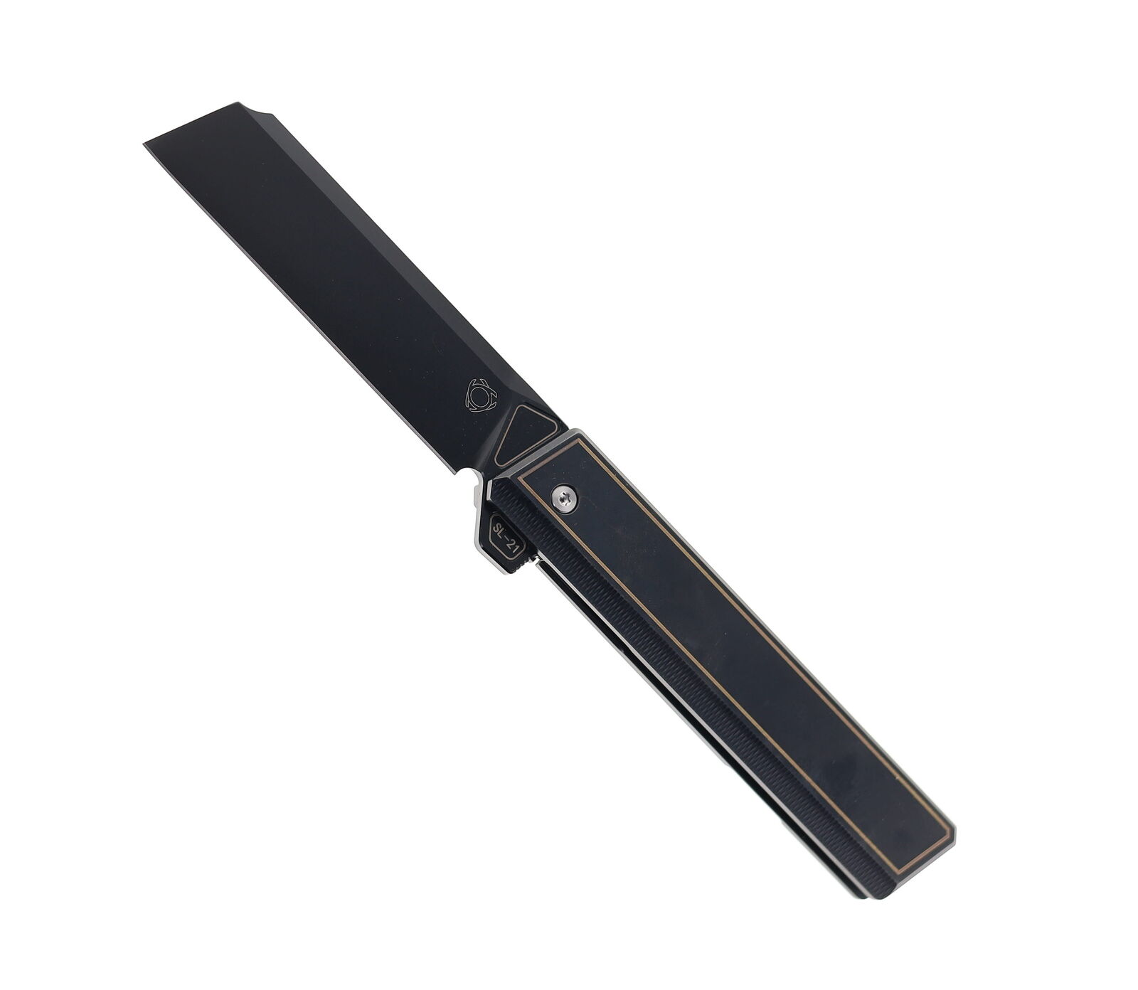 SixLeaf Folding Knife Golden Ti Handle 154CM Plain Black Blade SL-21-Golden
