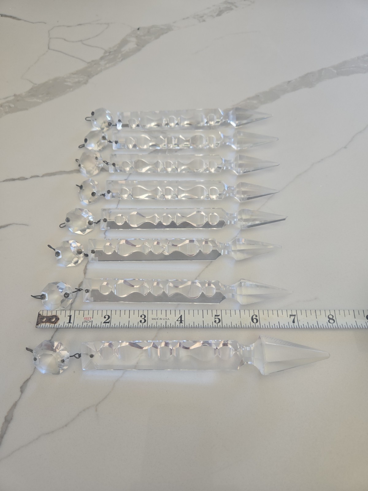 Vintage High Quality 6in Clear Lead Etched Crystal Prisms Set Of 8 Spearhead 