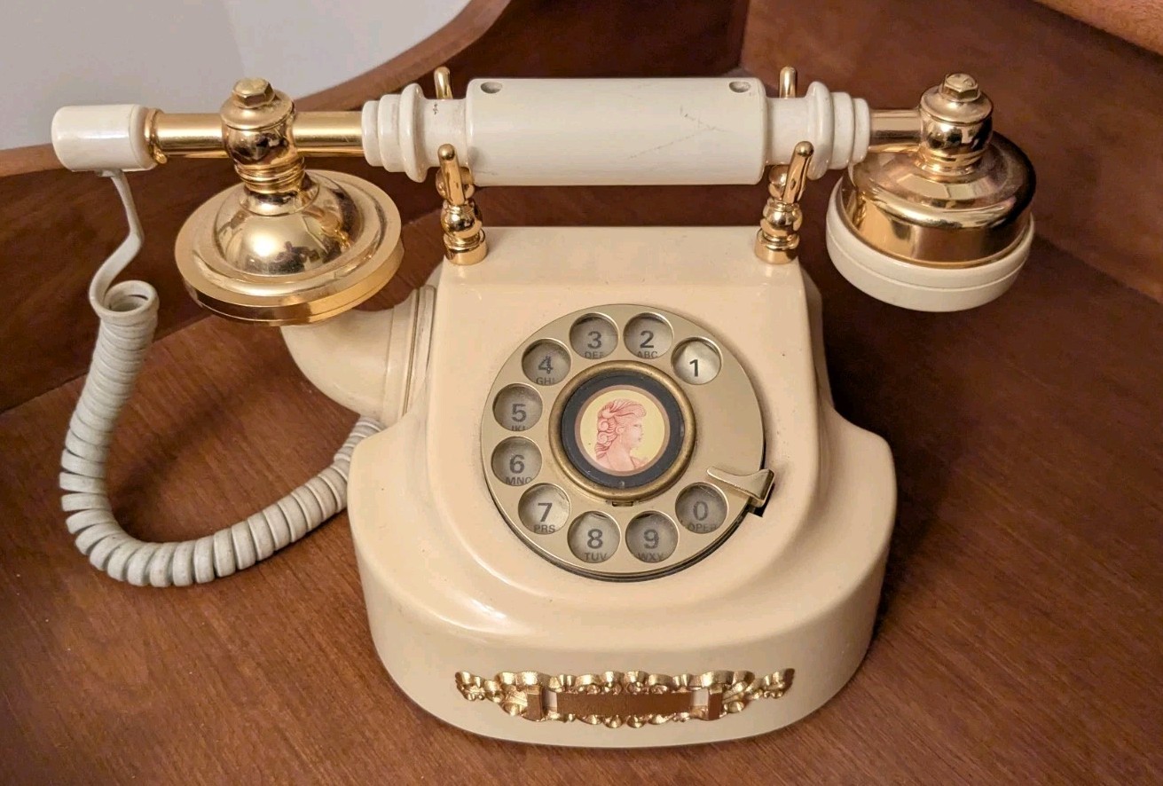 Vintage French Style Cream Gold Rotary Telephone Western Electric Japan