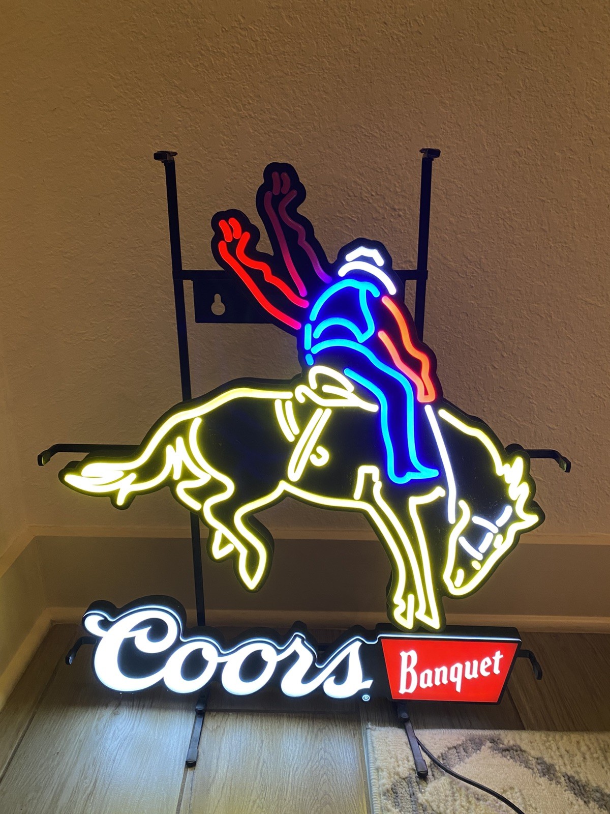 COORS BANQUET BEER RODEO LED BAR SIGN MAN CAVE GARAGE DECOR LIGHT MOTION BRONCO
